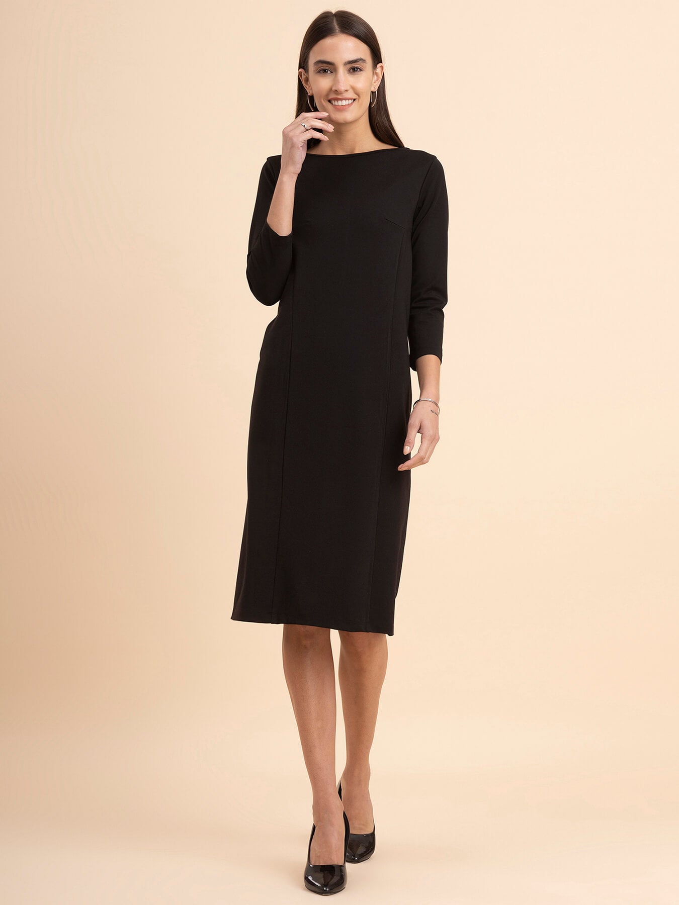 LivIn A-Line Boat Neck Dress - Black