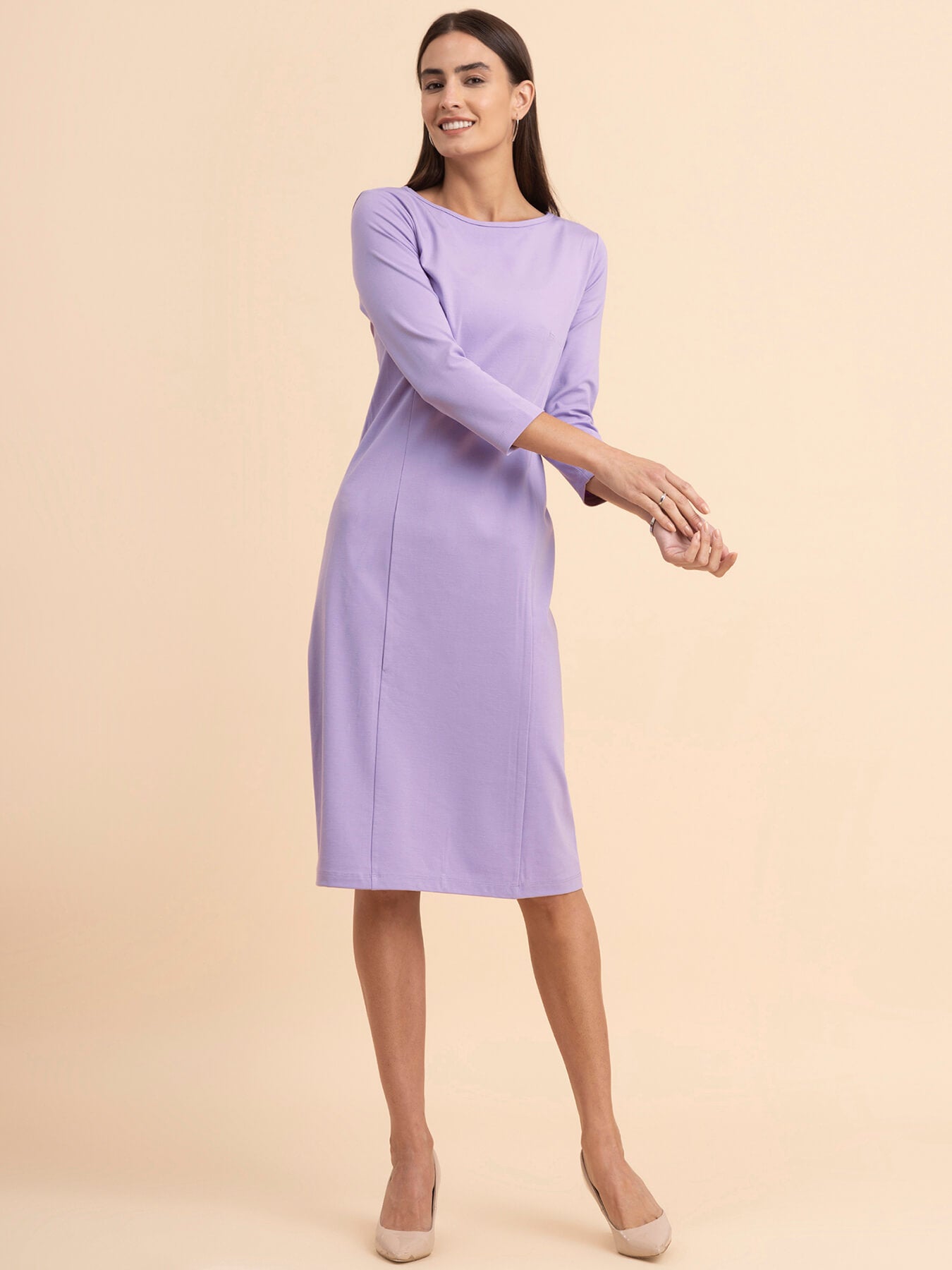LivIn A-Line Boat Neck Dress - Lilac