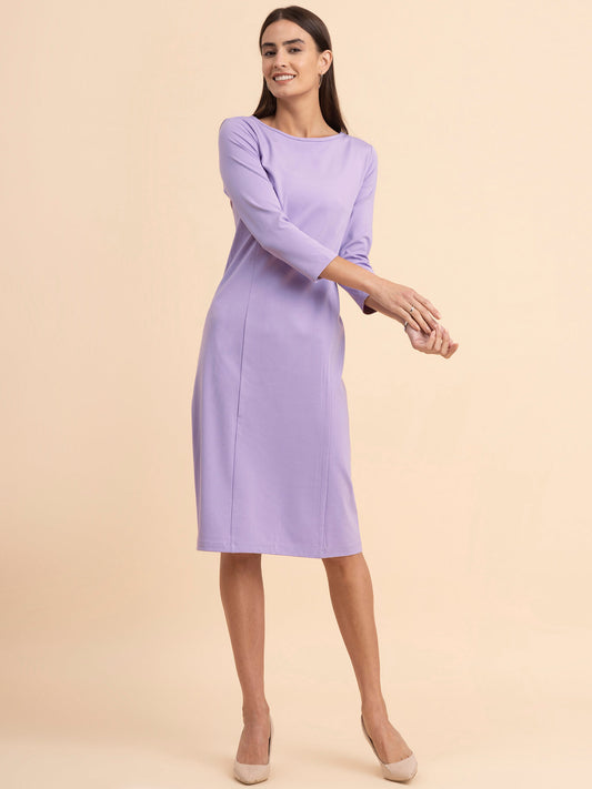 LivIn A-Line Boat Neck Dress - Lilac