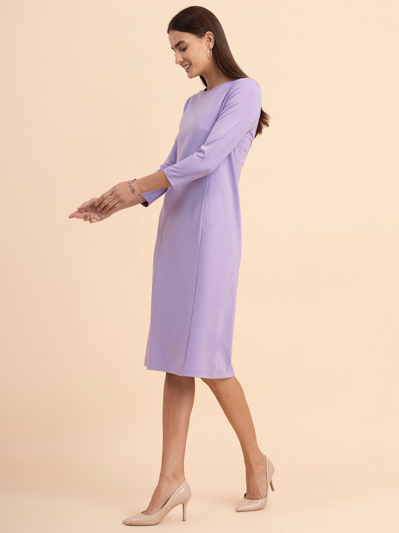 LivIn A-Line Boat Neck Dress - Lilac