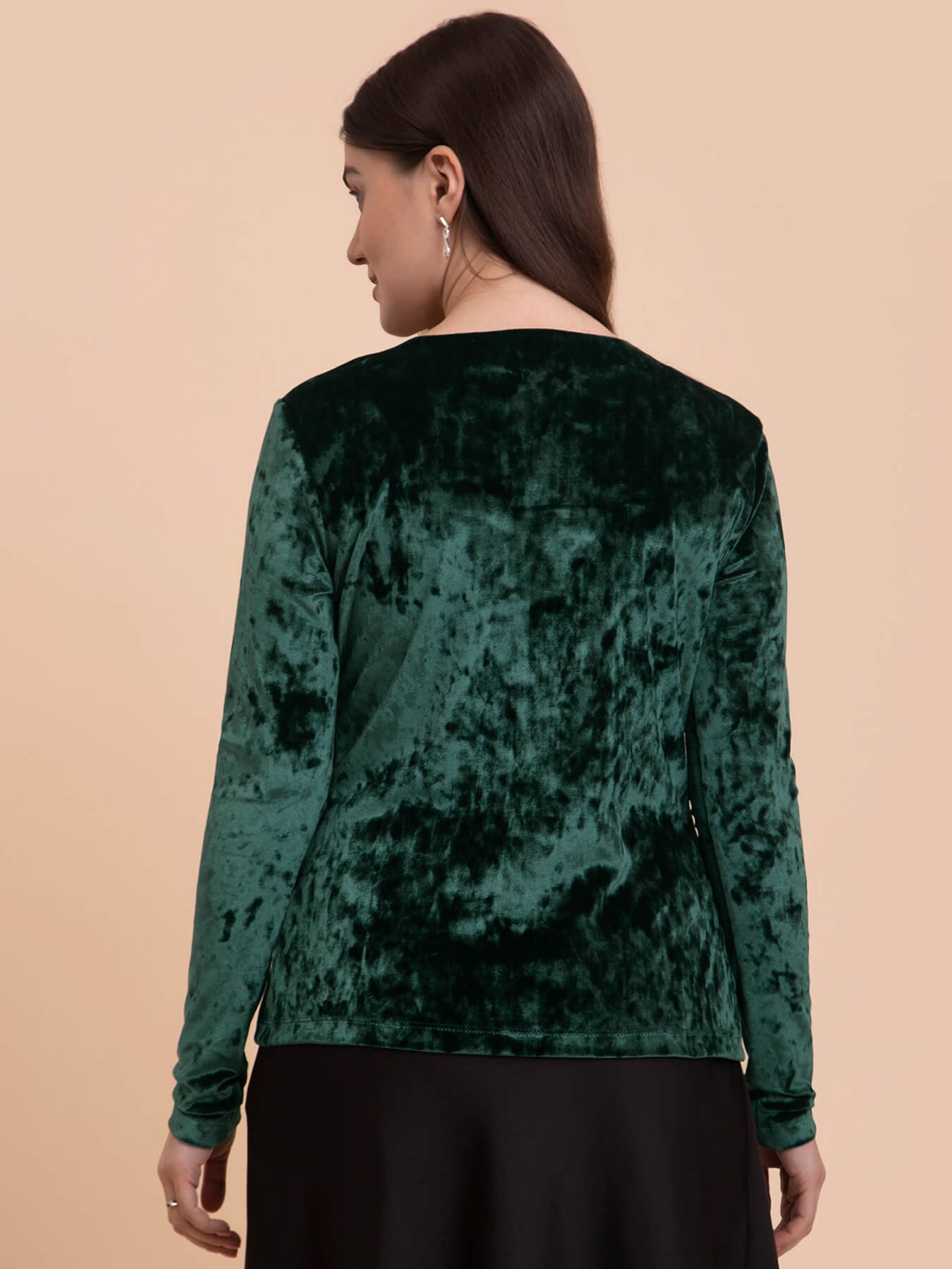 Velvet V-Neck Top - Emerald Green