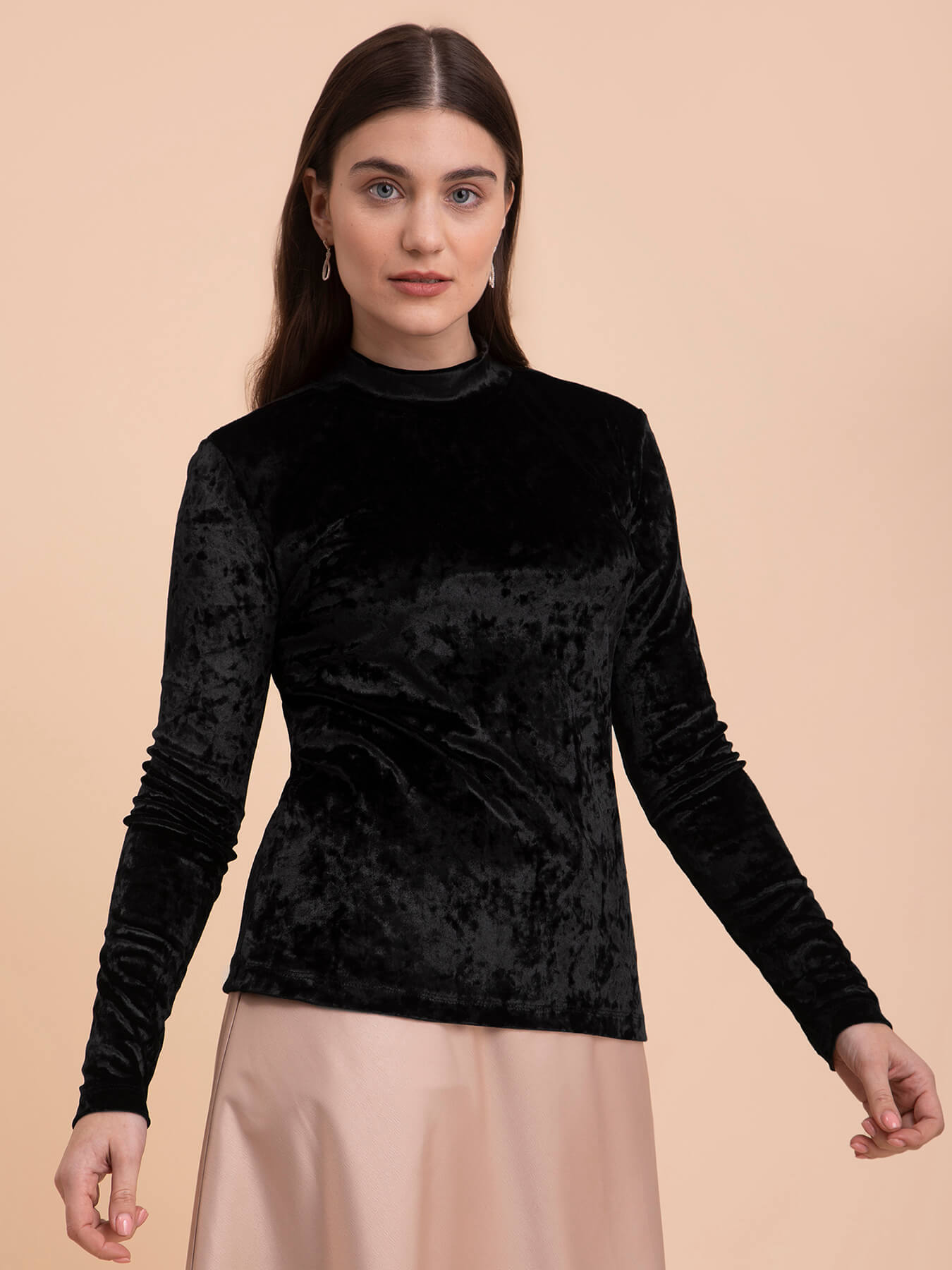 Velvet Band Neck Top - Black