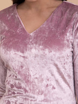 Velvet V-Neck Top - Pink