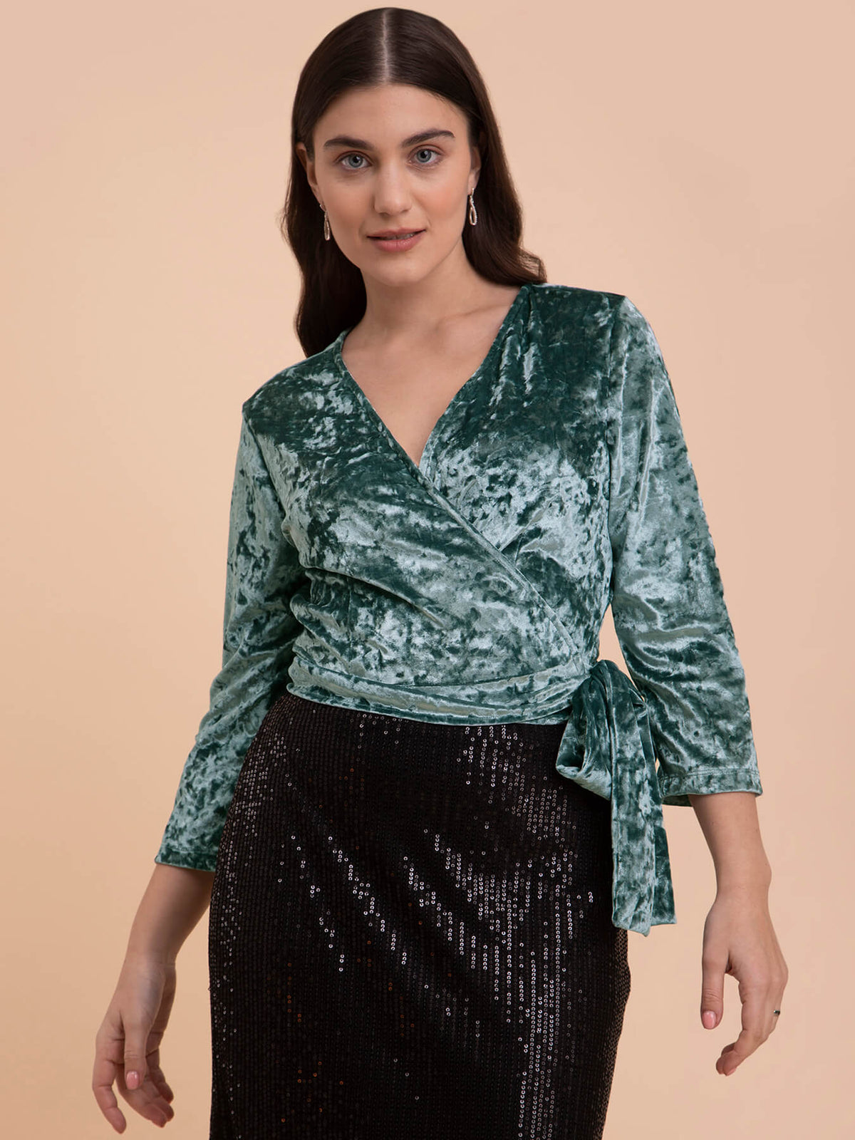 Velvet Wrap Top - Sap Green