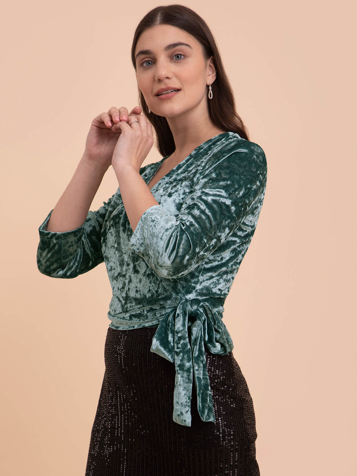 Velvet Wrap Top - Sap Green