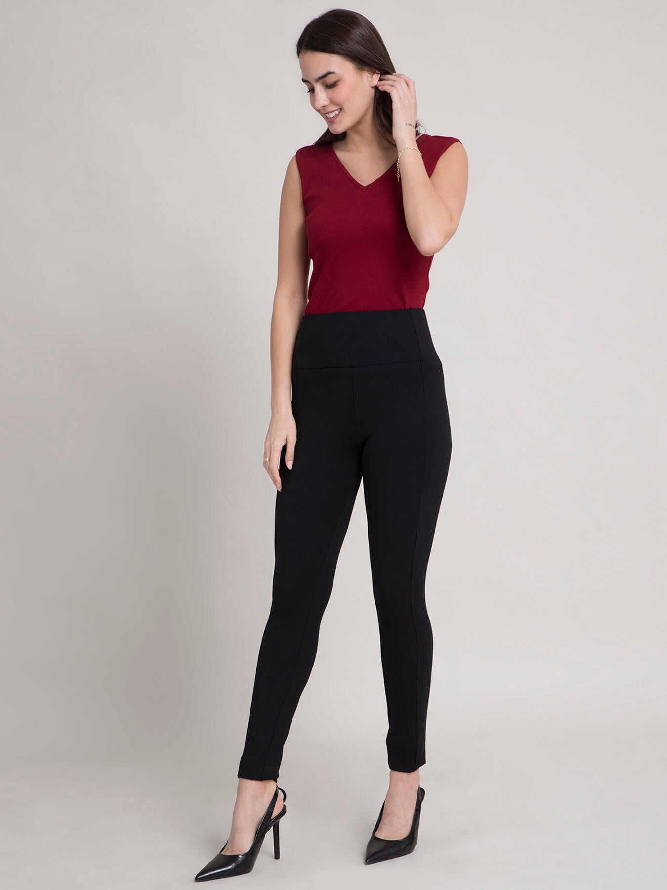 4 Way Stretch High Waist Tummy Tuck LivIn Pants - Black| Formal Trousers