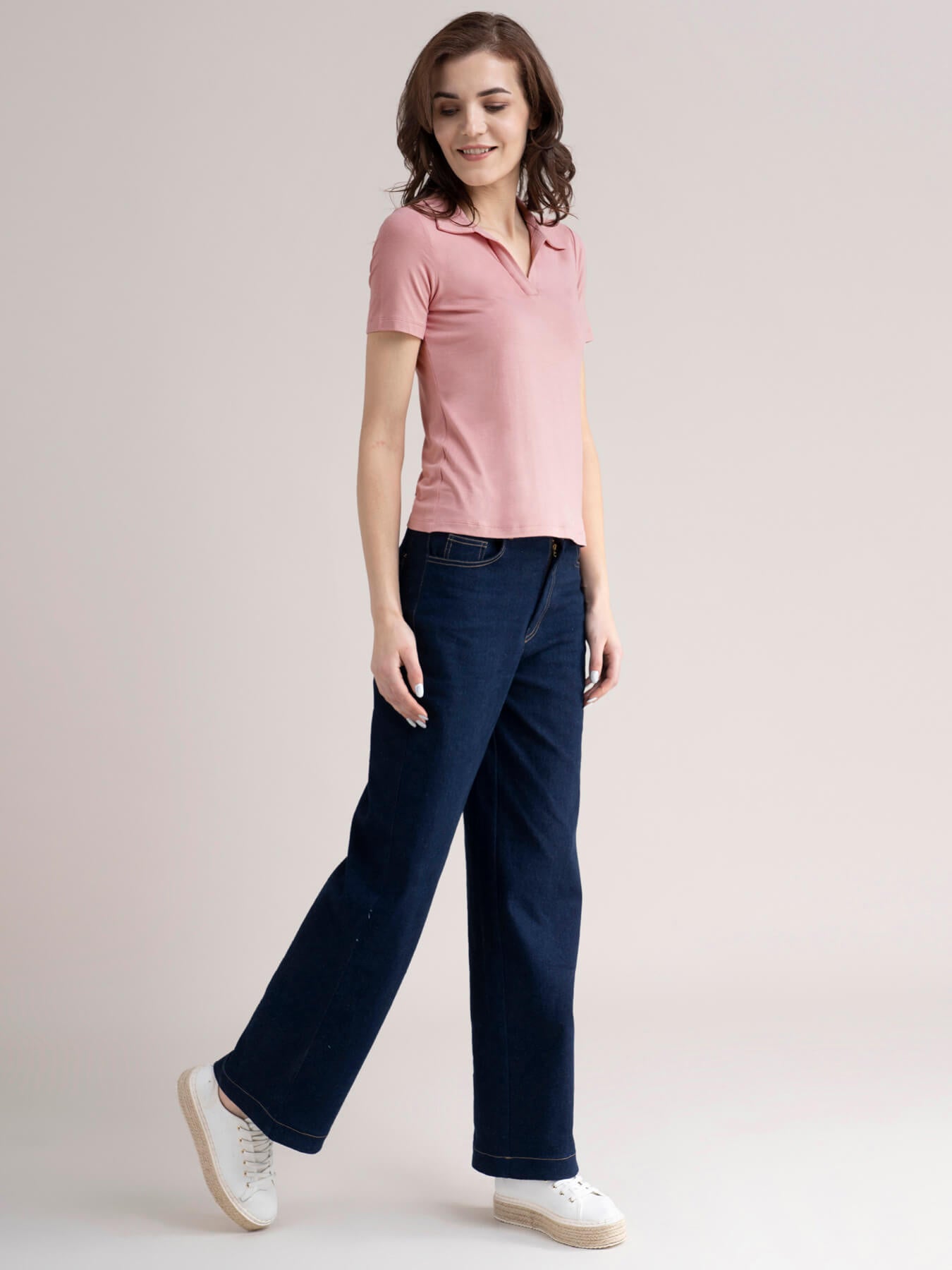 4 Way Stretch Collared LivIn Tee - Pink