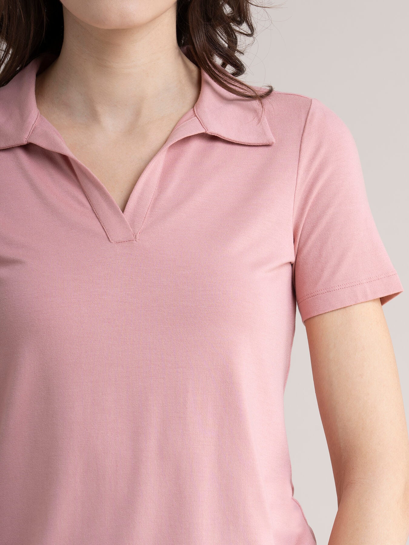 4 Way Stretch Collared LivIn Tee - Pink
