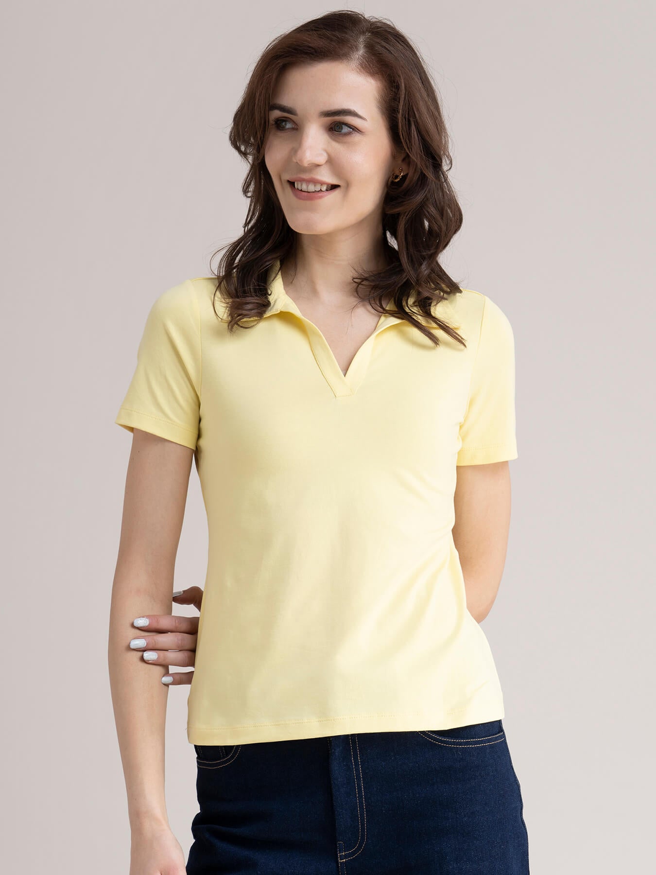 4 Way Stretch Collared LivIn Tee - Yellow