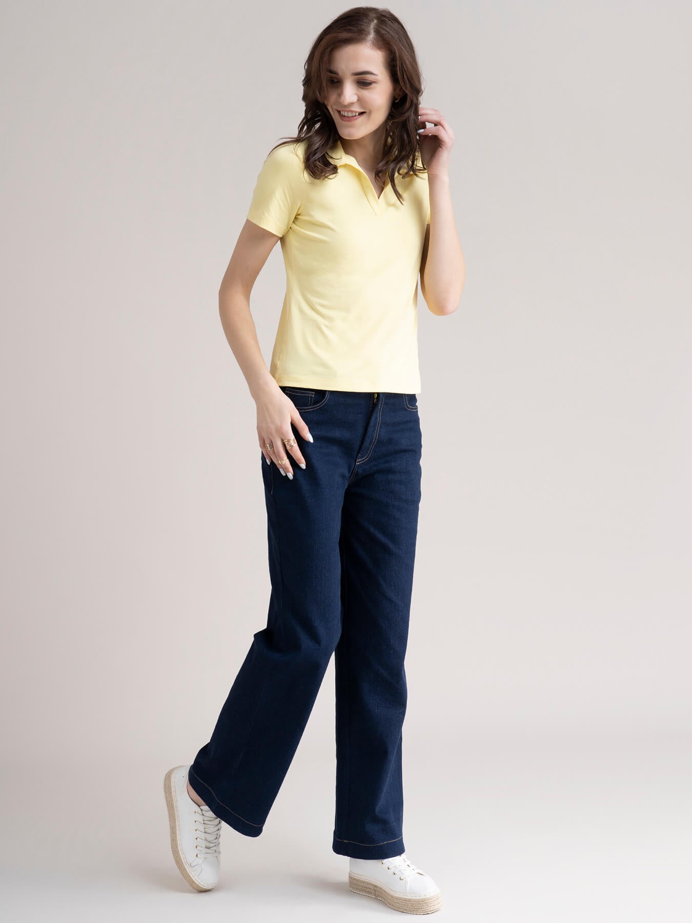 4 Way Stretch Collared LivIn Tee - Yellow