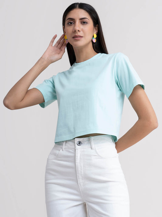 Cotton Crop Tee - Aqua Blue