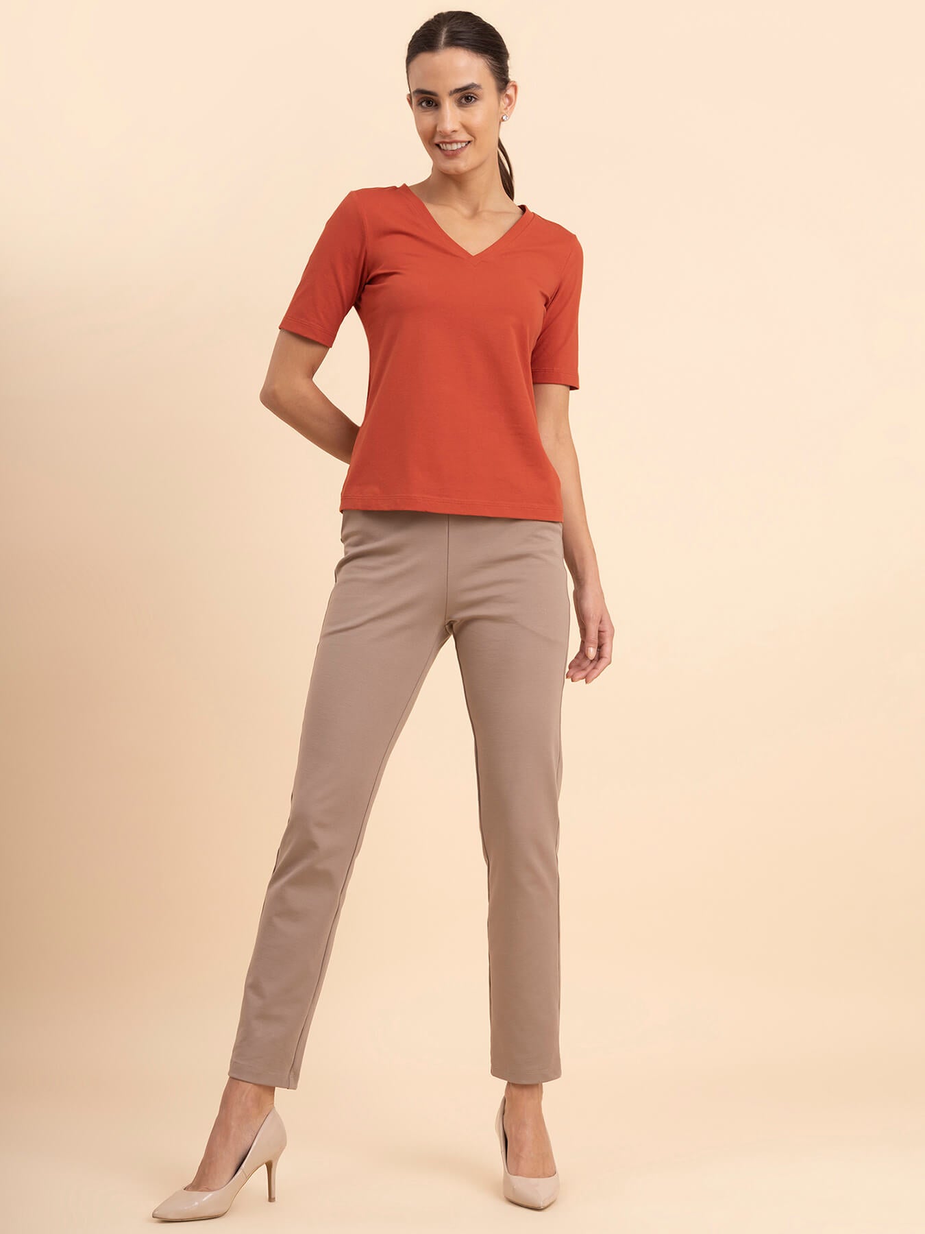 LivIn Cotton V-Neck Tee - Rust