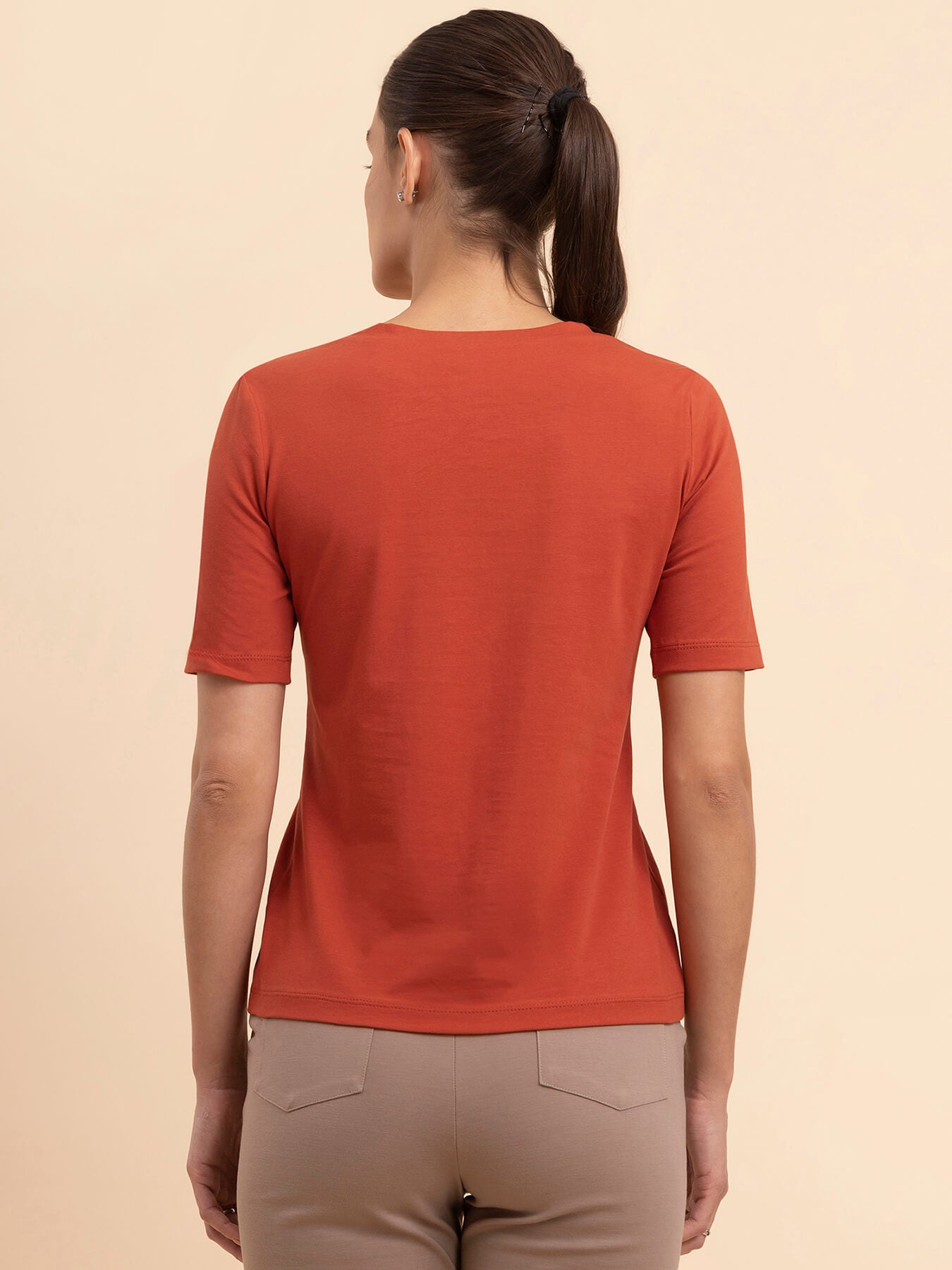 LivIn Cotton V-Neck Tee - Rust