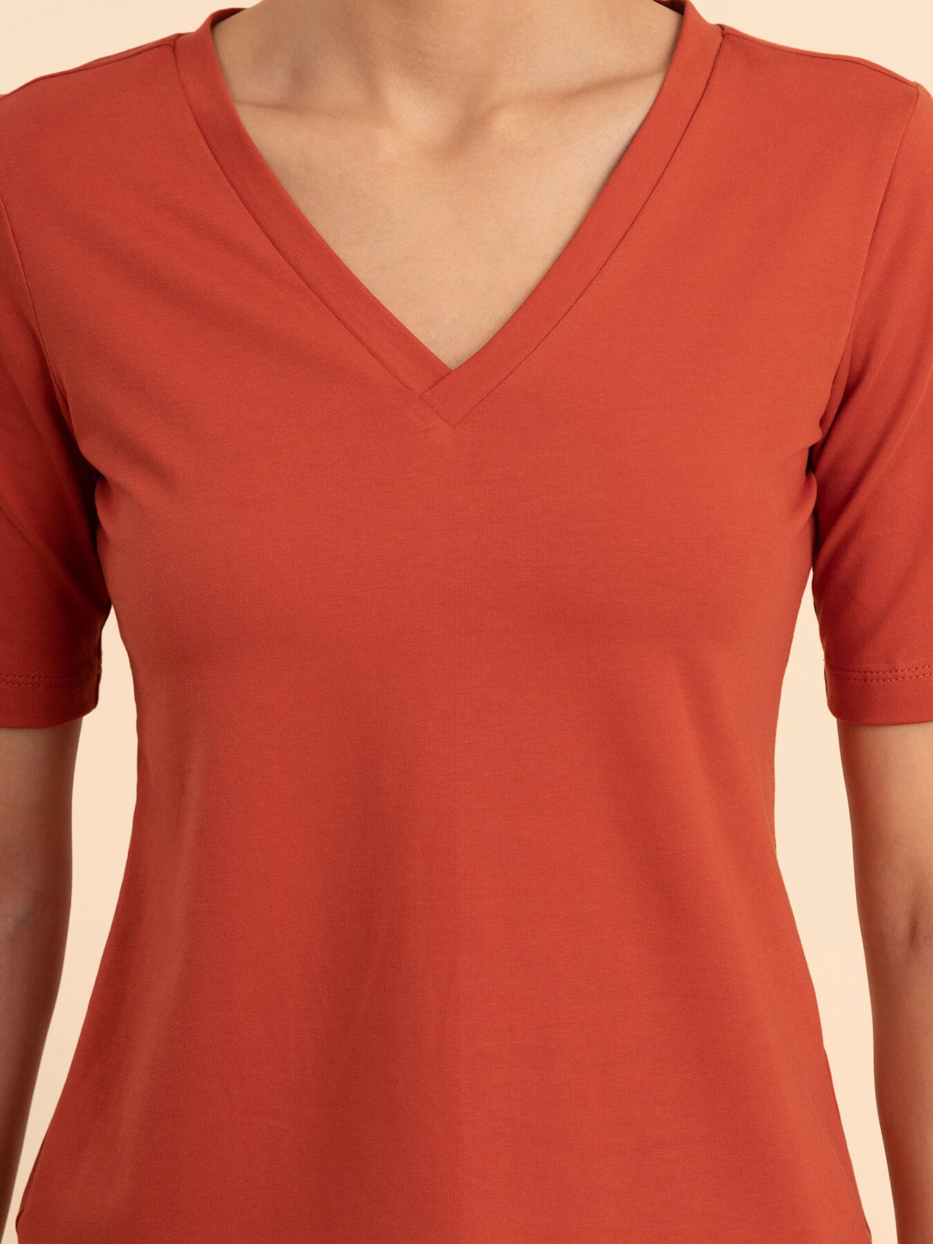 LivIn Cotton V-Neck Tee - Rust