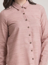 Cotton Yarn Dyed Collared Shirt - Dusty Pink