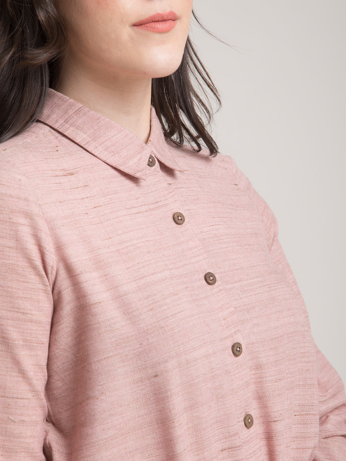 Cotton Yarn Dyed Collared Shirt - Dusty Pink