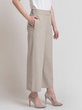 Linen Textured Culotte - Beige| Formal Trousers