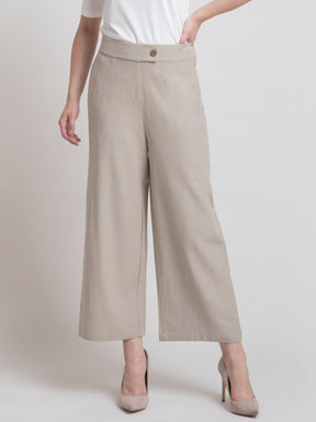 Linen Textured Culotte - Beige| Formal Trousers