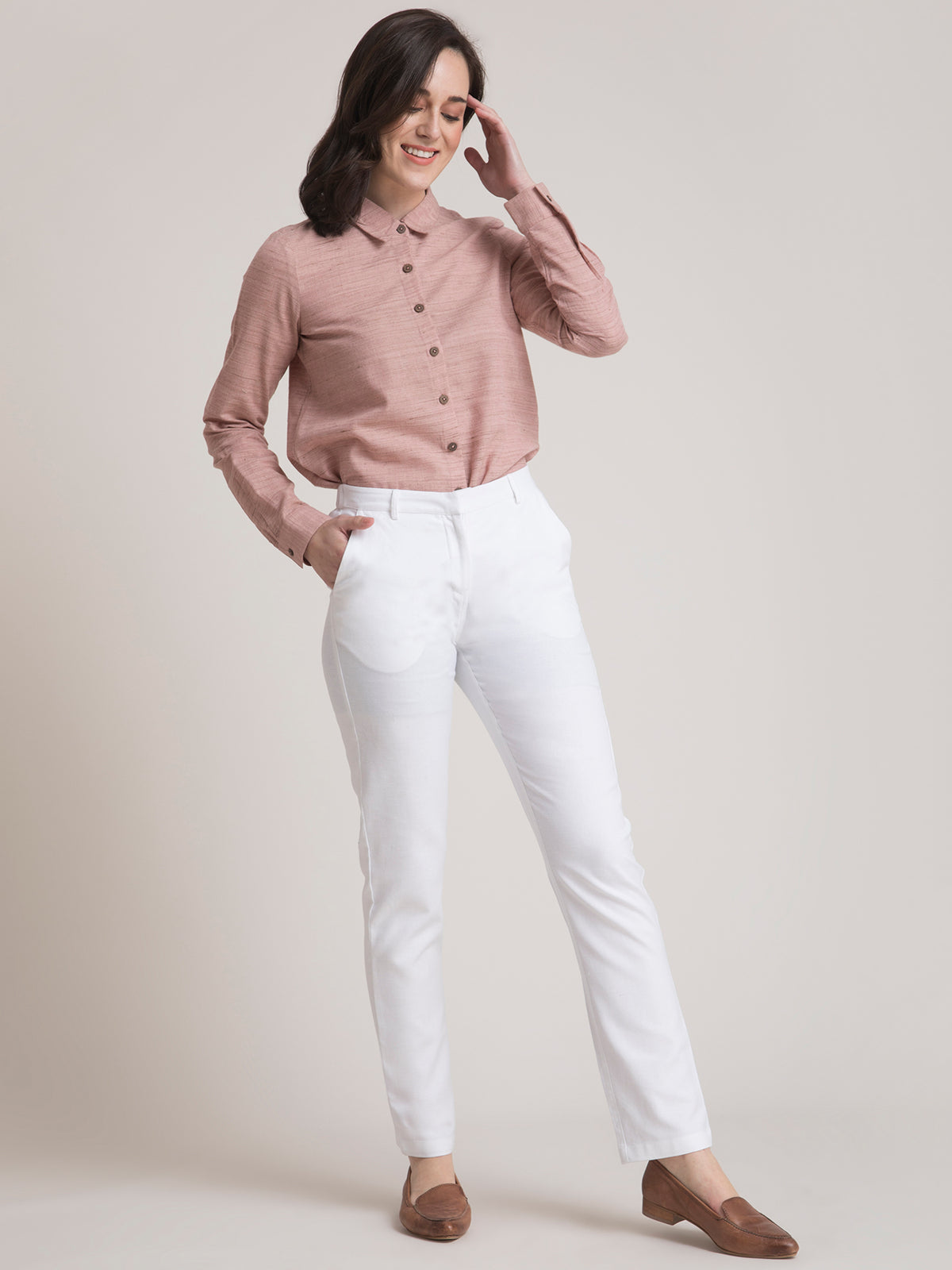 Linen Elasticated Straight Fit Pants - White