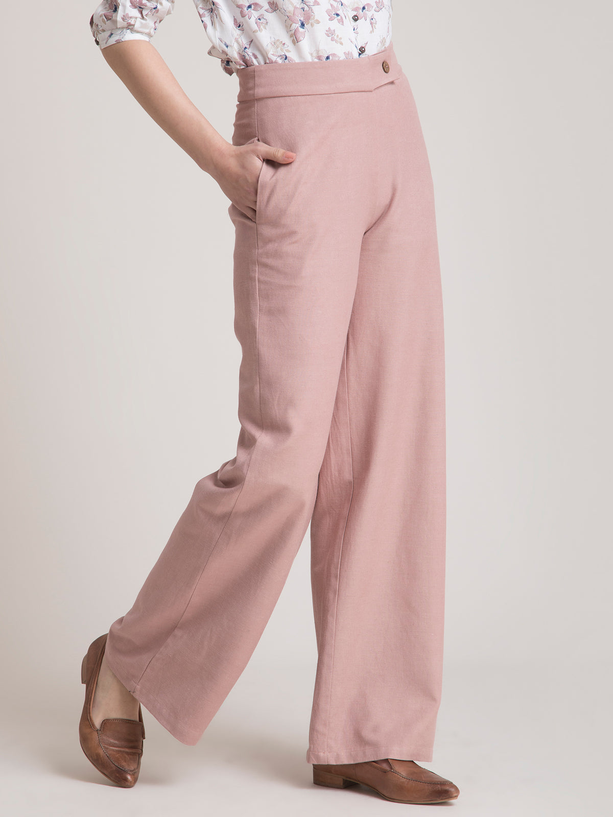 Linen Wide Leg Pants - Dusty Pink