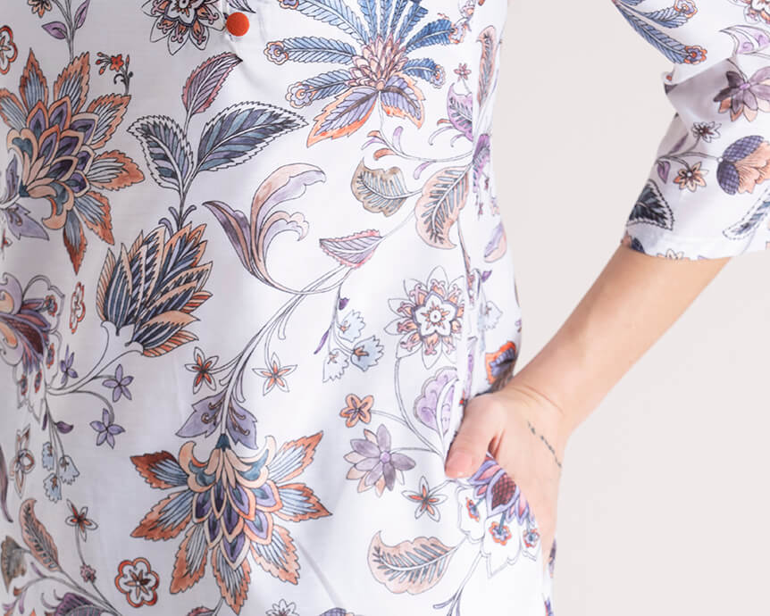 Mandarin Collar Floral Shift Dress