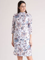 Mandarin Collar Floral Shift Dress