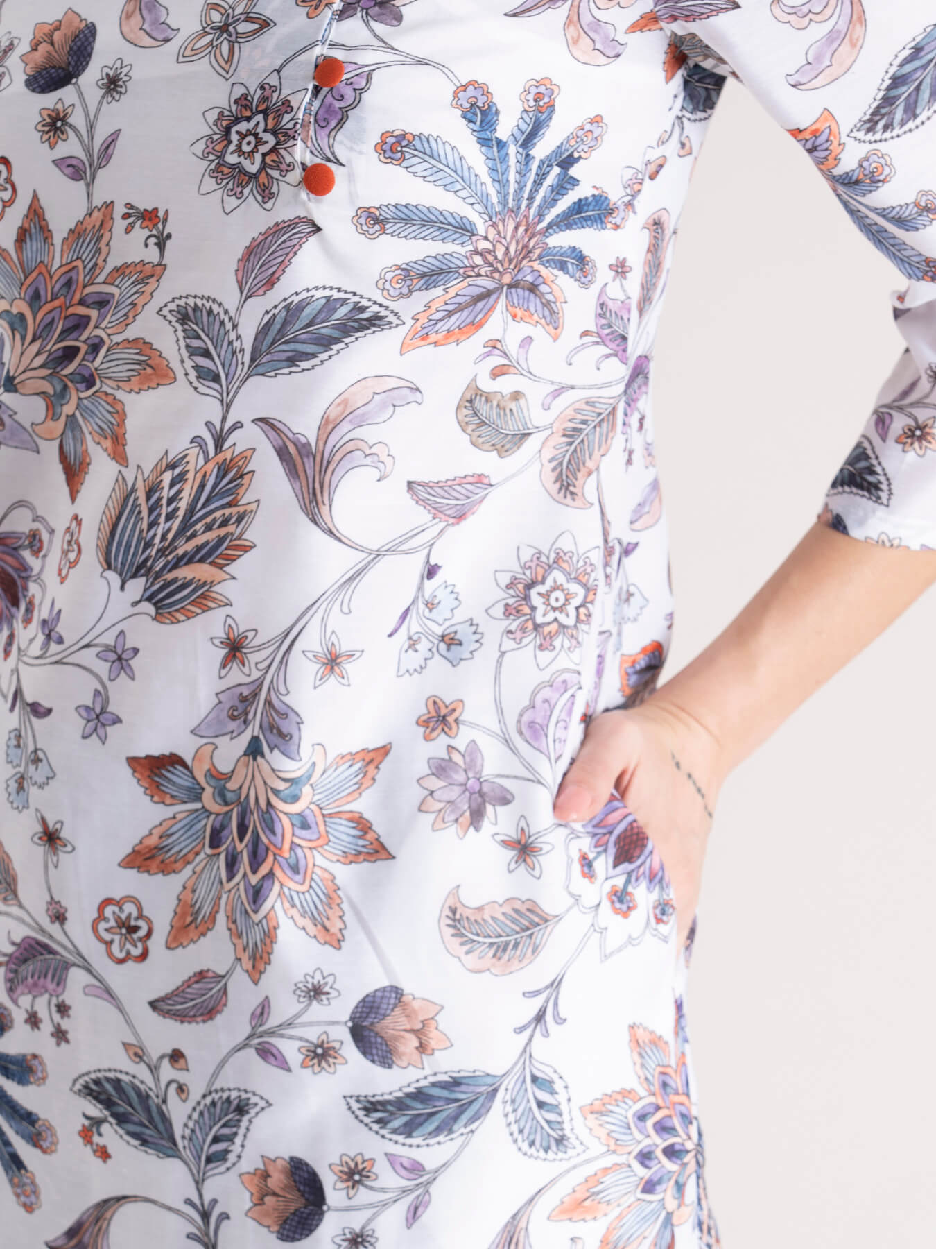 Mandarin Collar Floral Shift Dress