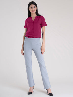 Mandarin V Neck Top - Fuchsia