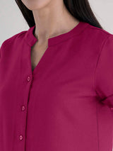 Mandarin V Neck Top - Fuchsia