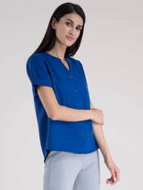 Mandarin V Neck Top - Royal Blue