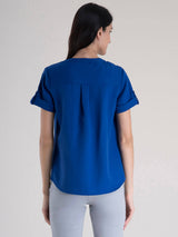 Mandarin V Neck Top - Royal Blue