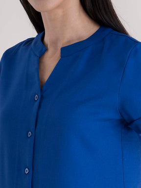 Mandarin V Neck Top - Royal Blue