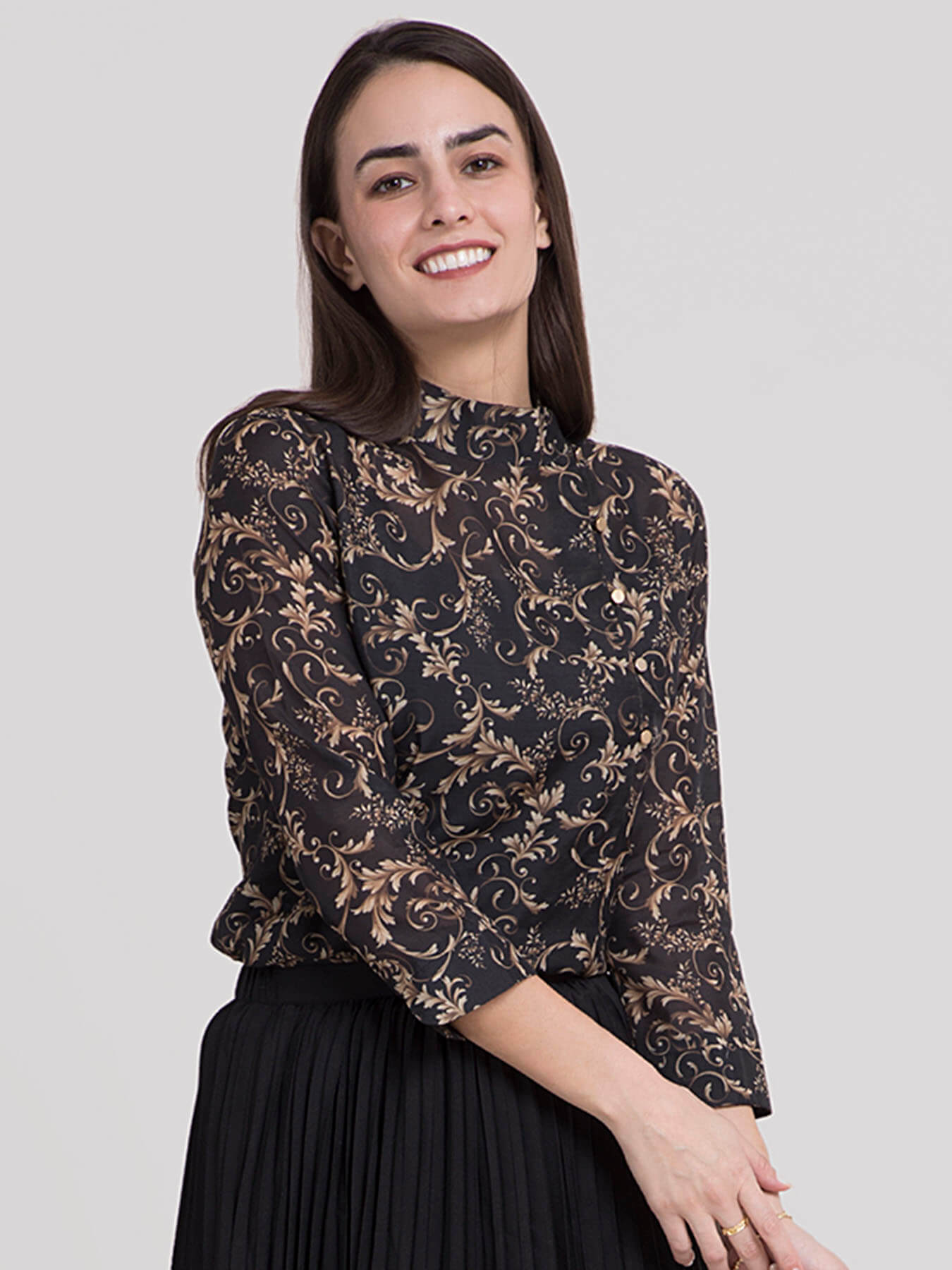 Ornate Mandarin Collar Top- Black & Gold