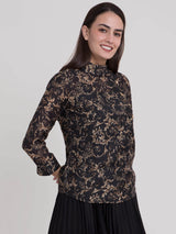 Ornate Mandarin Collar Top- Black & Gold