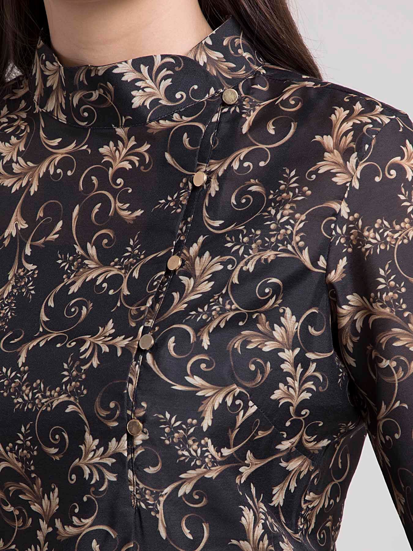 Ornate Mandarin Collar Top- Black & Gold