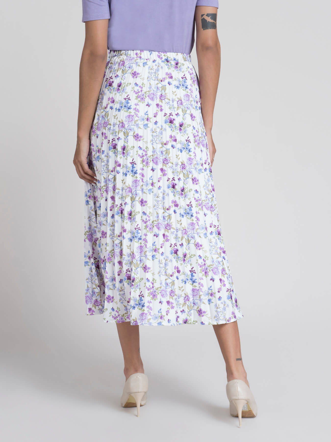 Pleated Flared Floral Midi Skirt - Lilac| Formal Skirts