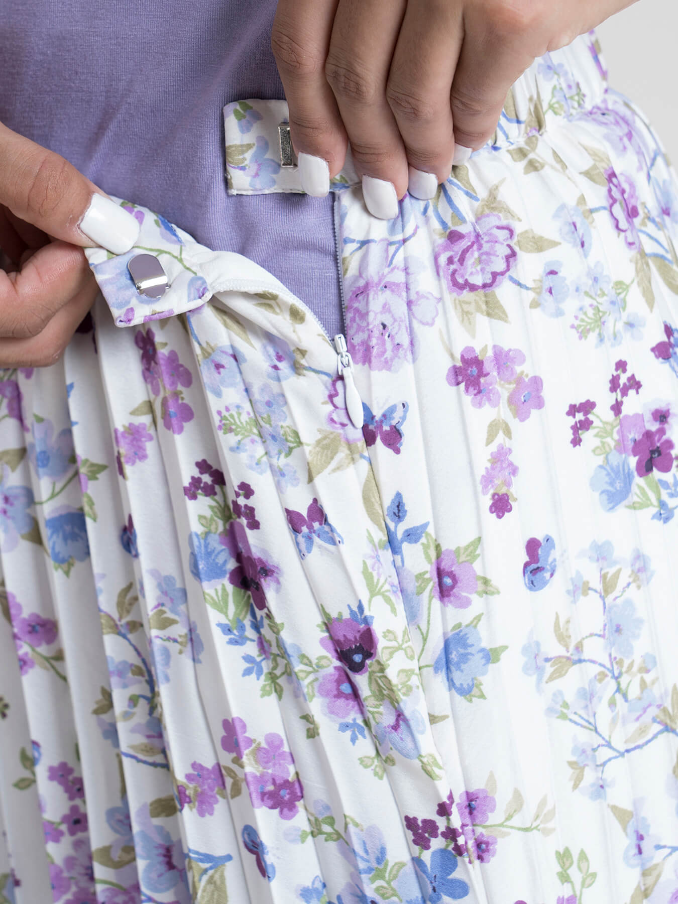 Pleated Flared Floral Midi Skirt - Lilac| Formal Skirts