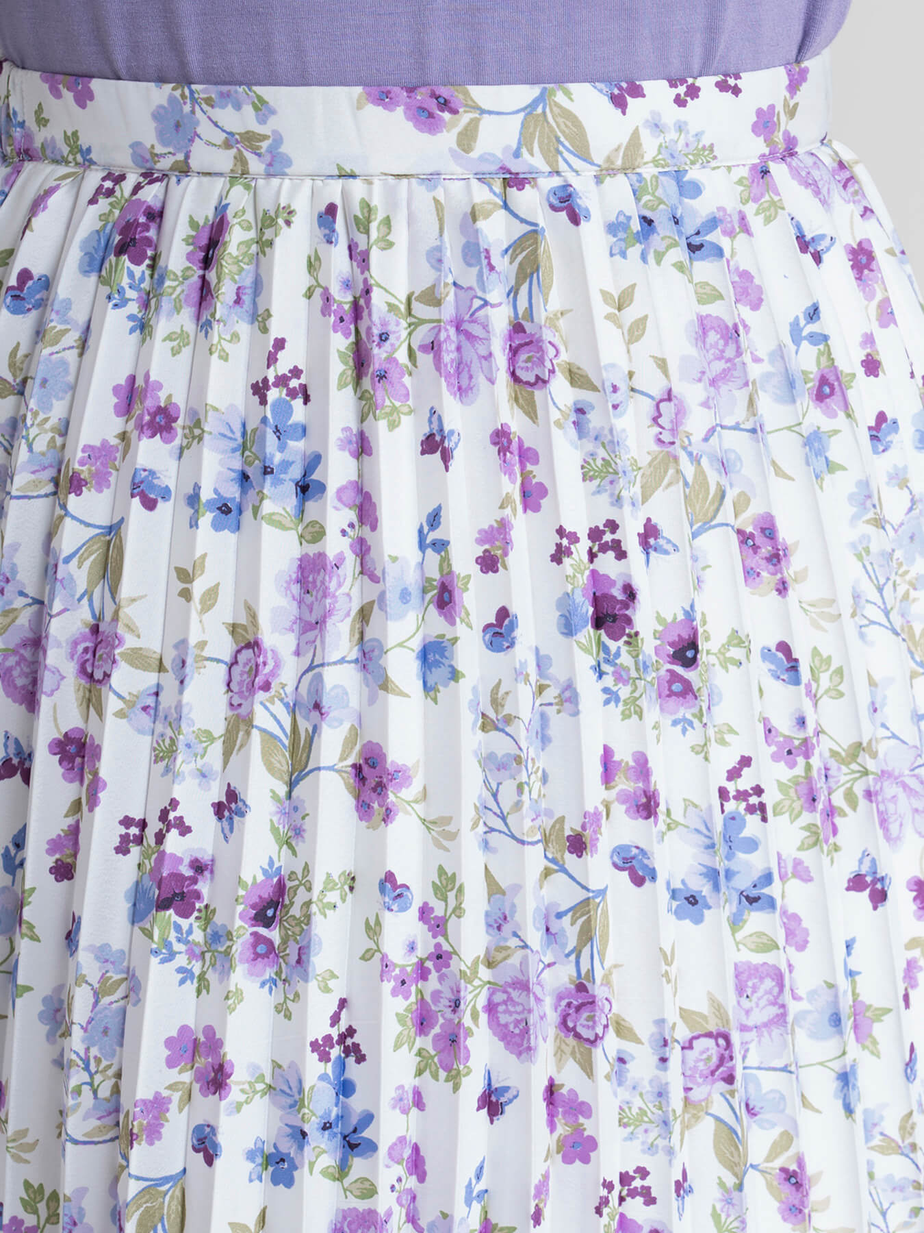 Pleated Flared Floral Midi Skirt - Lilac| Formal Skirts