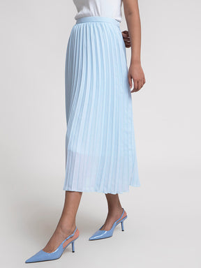 Pleated Flared Midi Skirt - Light Blue