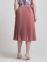 Pleated Flared Midi Skirt - Pink