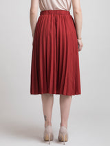 Pleated Flared Midi Skirt - Rust| Formal Skirts