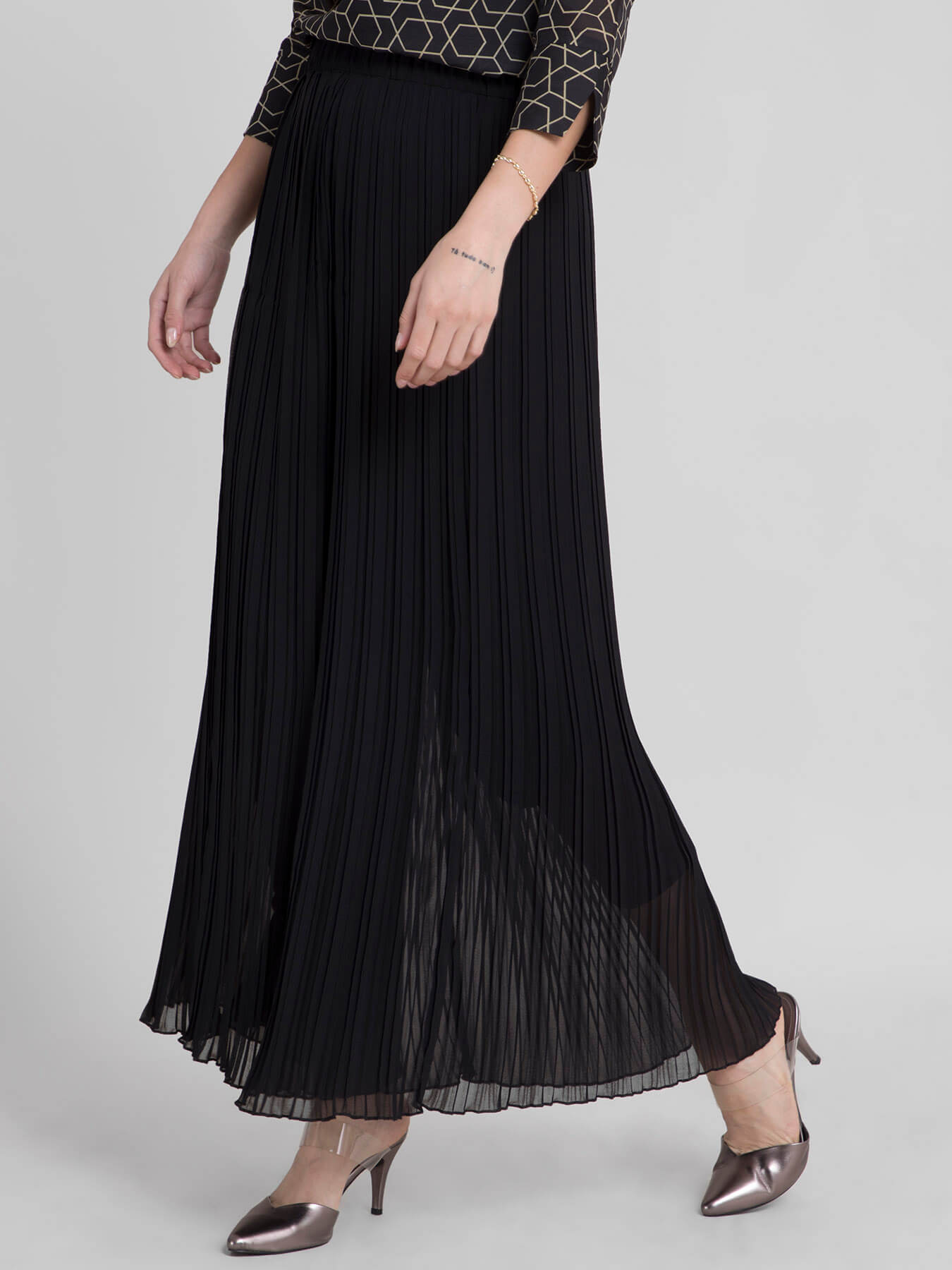 Pleated Wide Leg Pants- Black