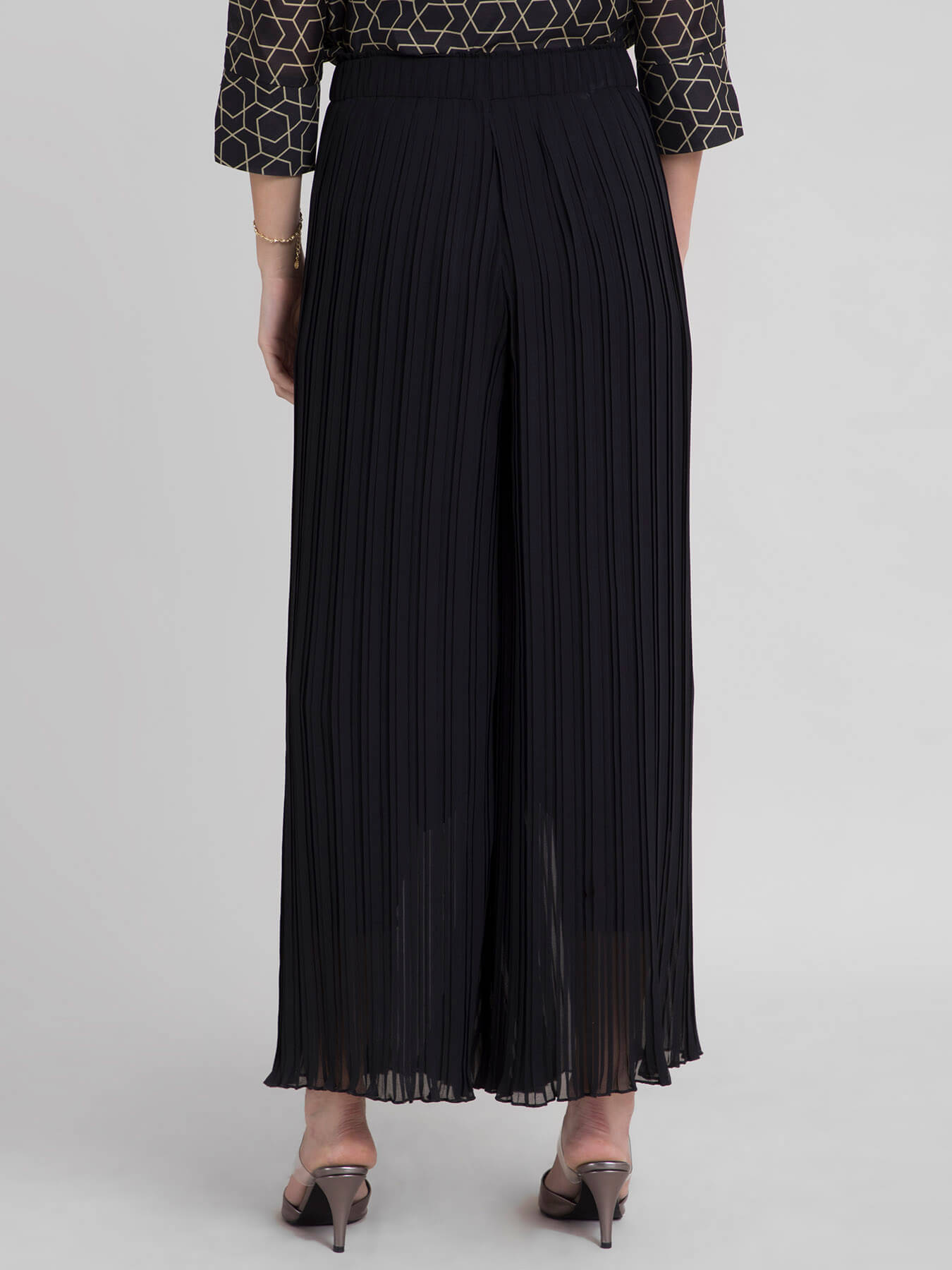 Pleated Wide Leg Pants- Black