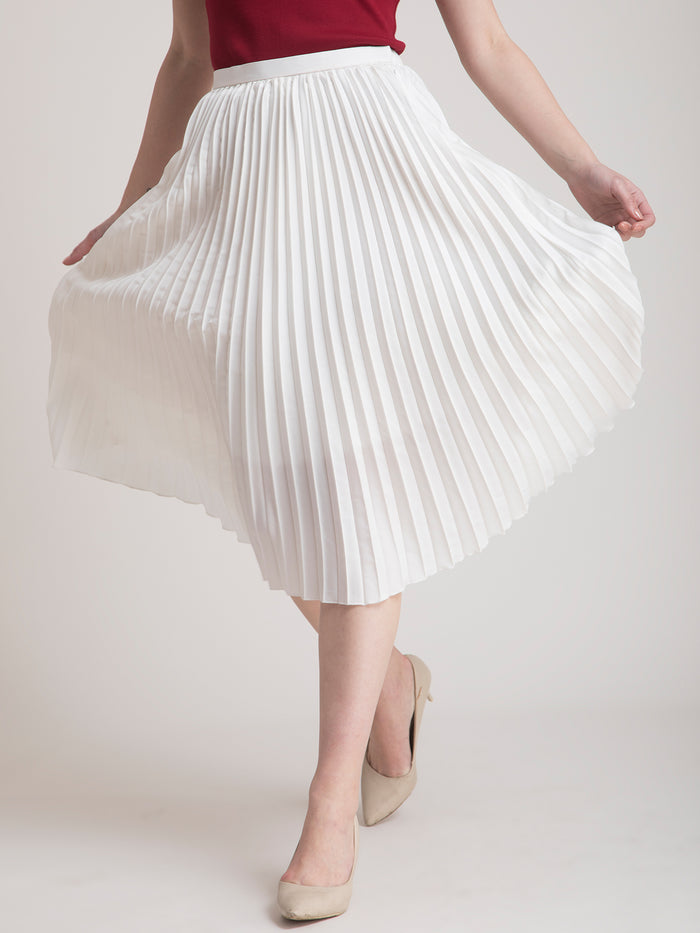 Buy White Pleated Flared Midi Formal Skirts