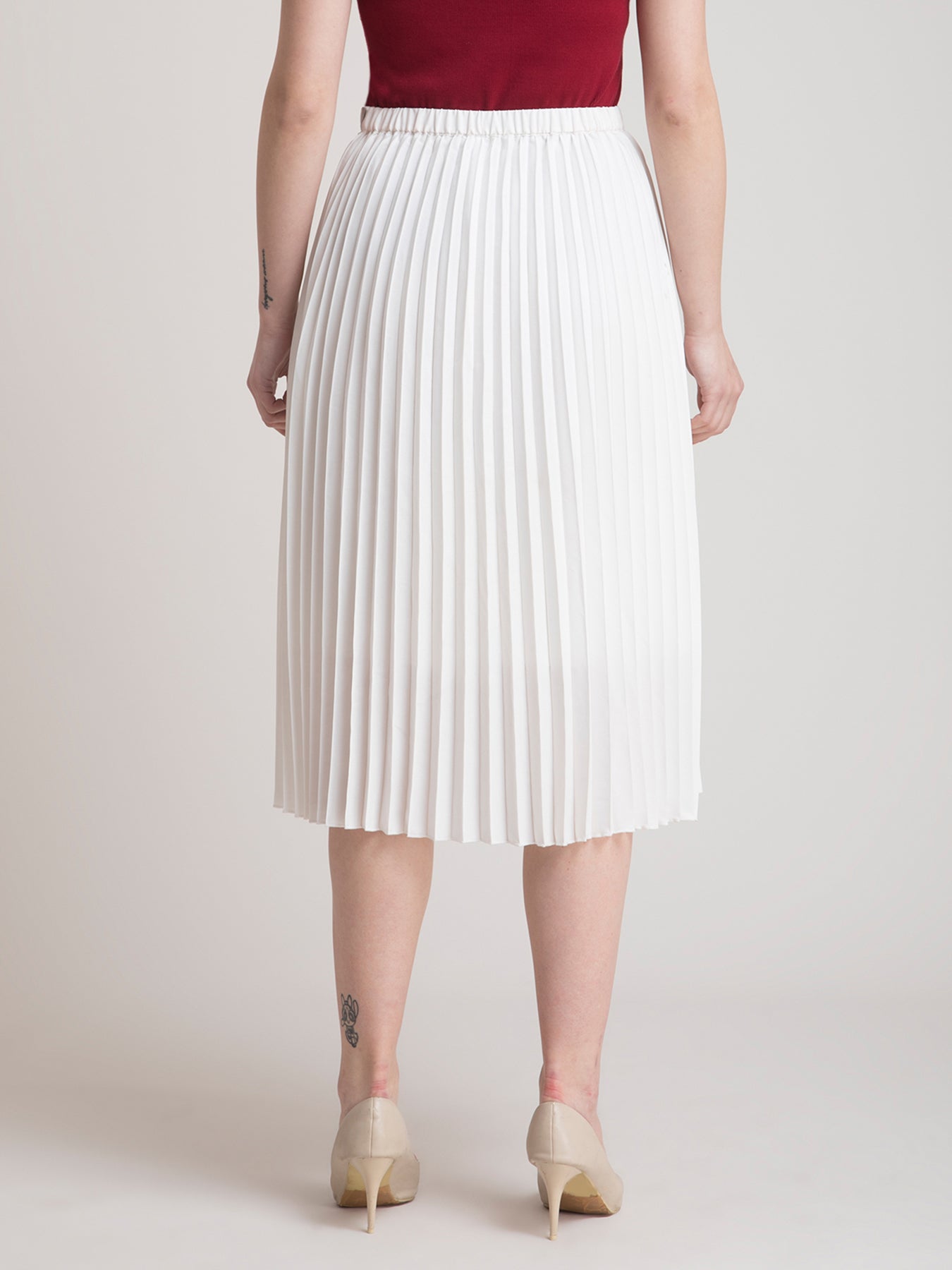Pleated Flared Midi Skirt - White| Formal Skirts