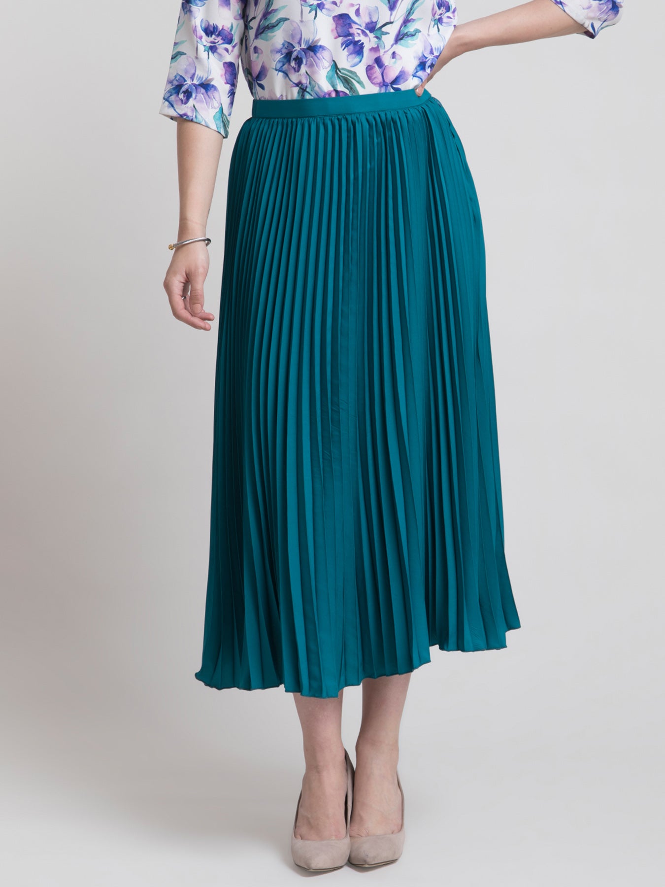 Pleated Flared Skirt - Peacock Blue
