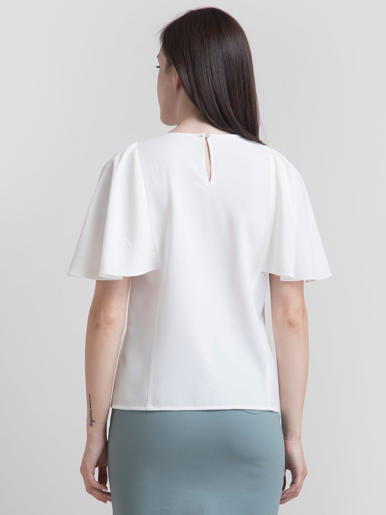 Round Neck Cape Sleeve Top - White