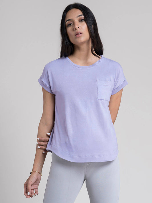 Round Neck Drop Shoulder T-shirt - Lilac