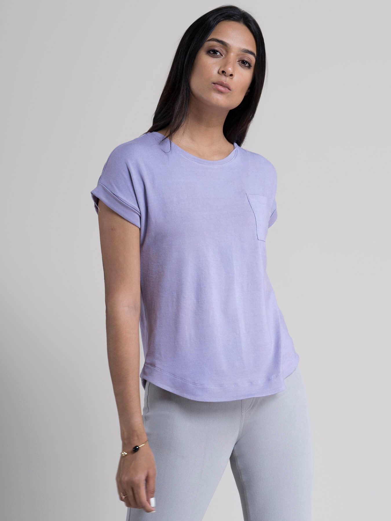 Round Neck Drop Shoulder T-shirt - Lilac