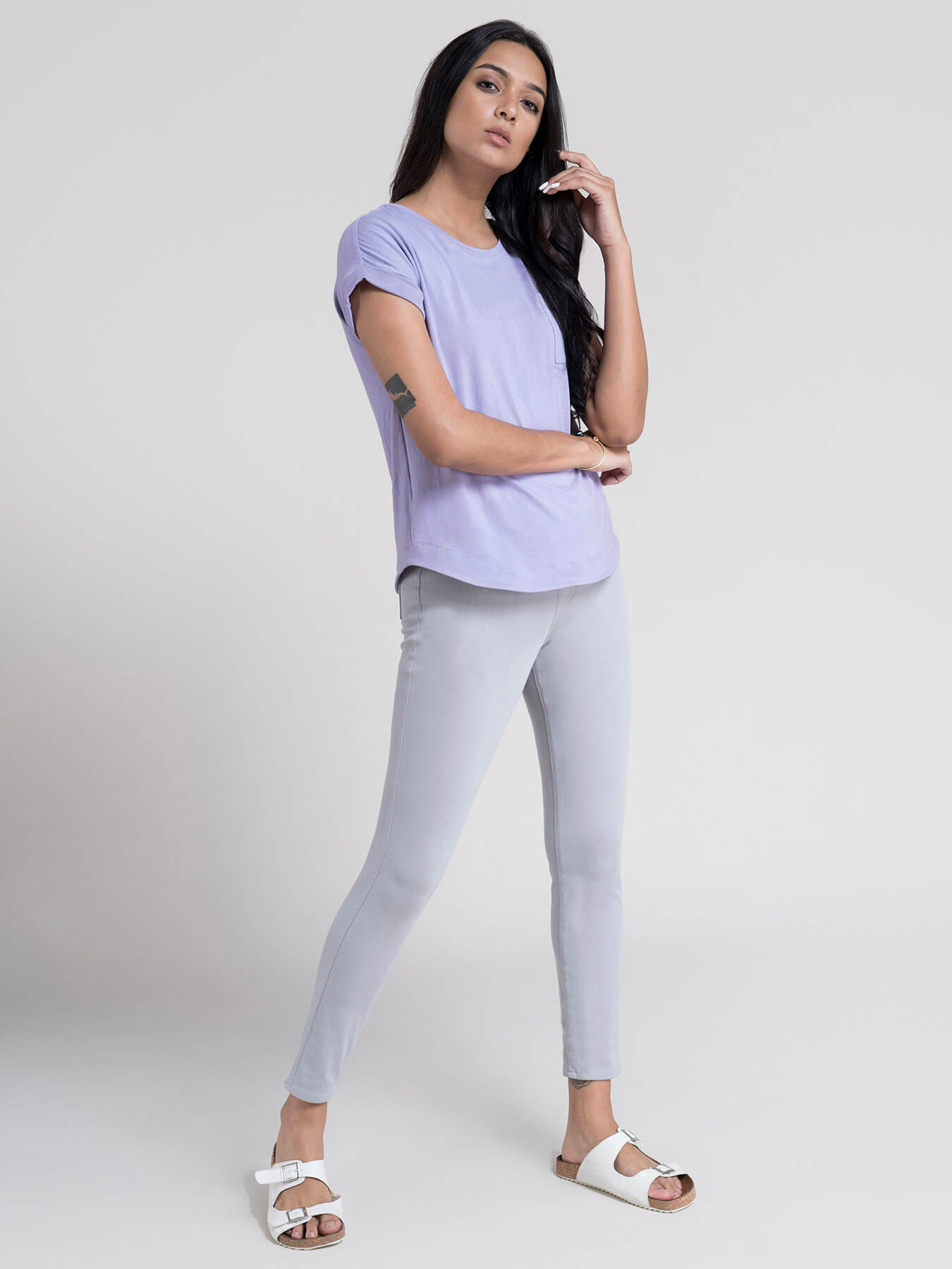 Round Neck Drop Shoulder T-shirt - Lilac
